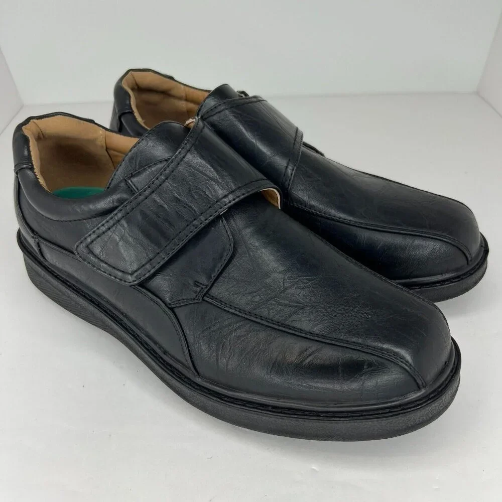 Veeko Mens 12760 Black Napa Pu Leather Hook & Loop Size 10.5EEE Dress Shoes